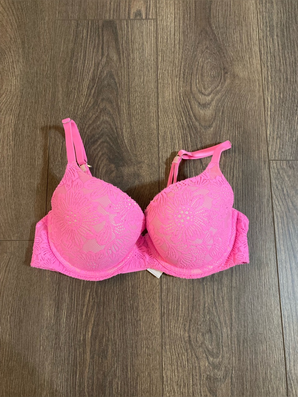 Aerie Sunnie Demi Hot Pink Lace Push Up Size 34D